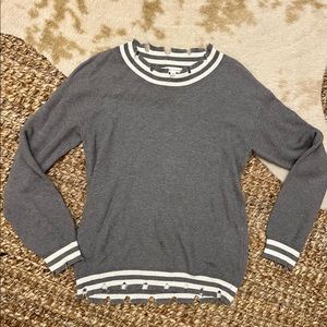 Honey Punch Grey & White Distressed Sweater